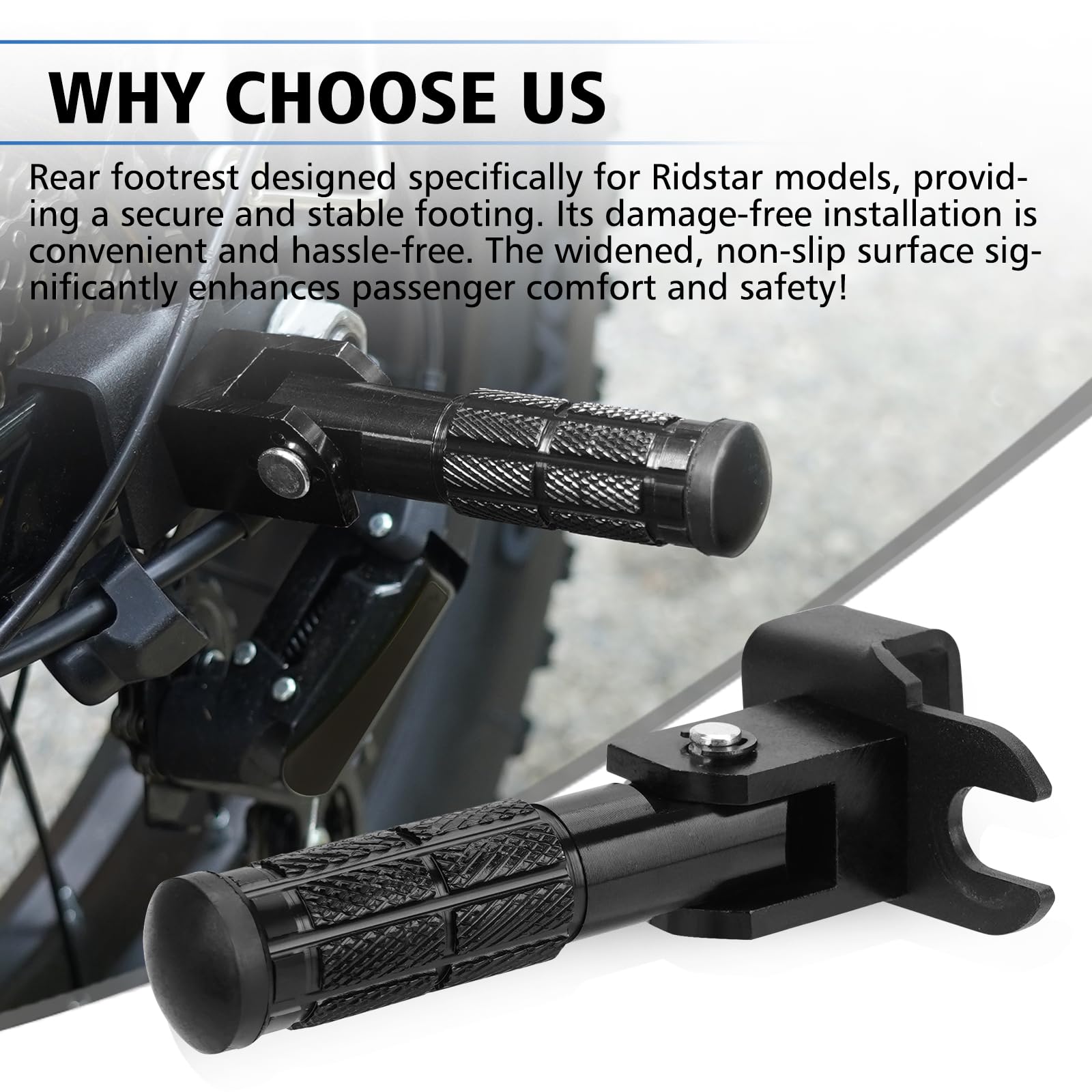 Upgraded Passenger Foot Pegs for Ridstar Q20/ Q20 PRO/ H20 PRO/ H26 PRO, Foldable Non-Slip Passenger Footrest Pegs With Mount Bracket, Rearsets Foot Rest