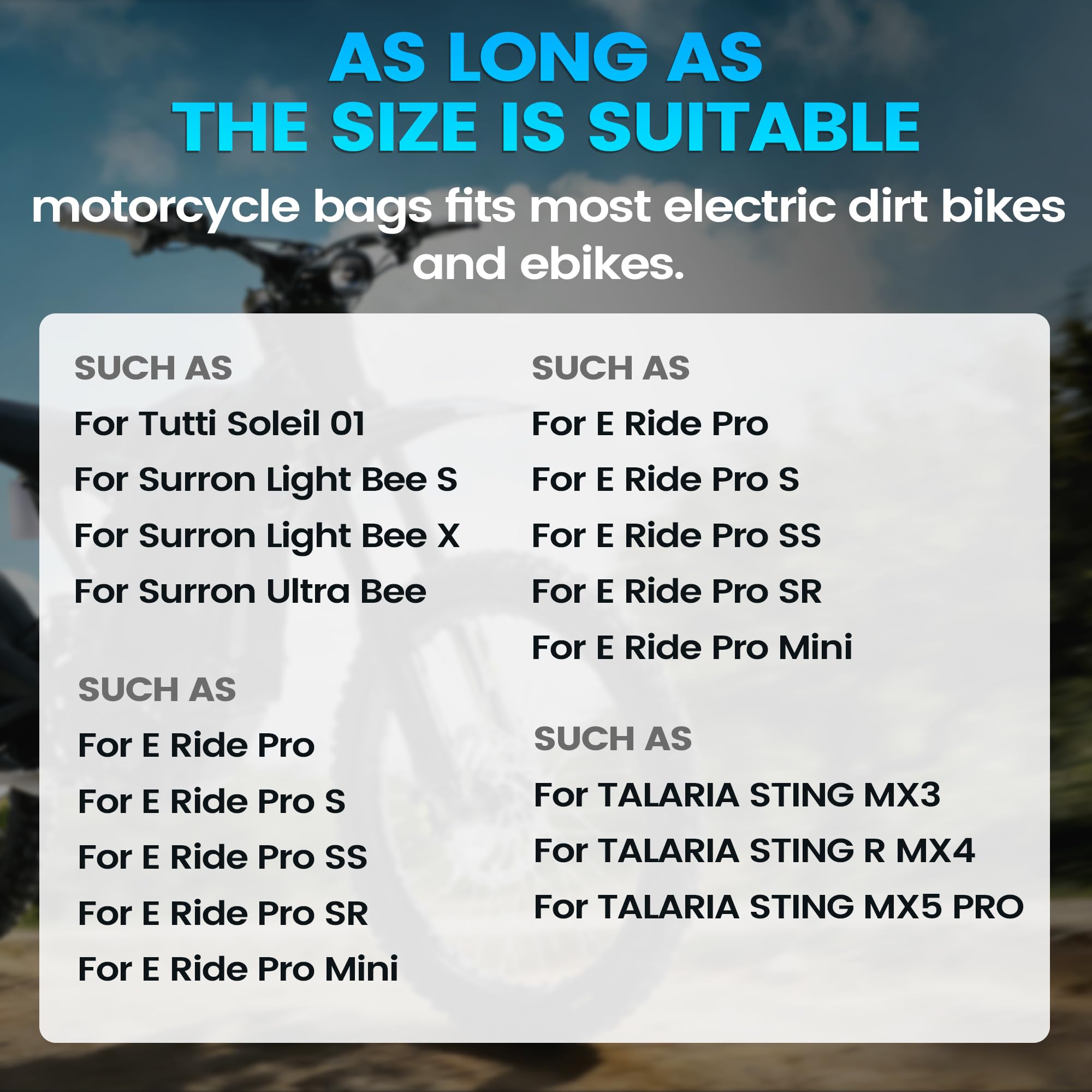 JFG RACING Frame Battery Bag for E Dirt Bike,Motorcycle Front Cover Storage for Electric Dirtbike Tutti Soleil 01/Surron Light Ultra Hyper Bee/E Ride Pro S SS SR/Talaria MX3 MX4 MX5 Ebike Accessories