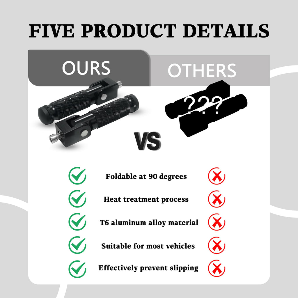 M8 Universal CNC Motorcycle Foot Pegs Degree Foldable Bike Pegs Aluminum Fit Electric Car Motorbike Scooter Mini Bike Ebike Dirt Bike Go Kart Honda Yamaha Suzuki Aprilia Super73 (Black, Type A)