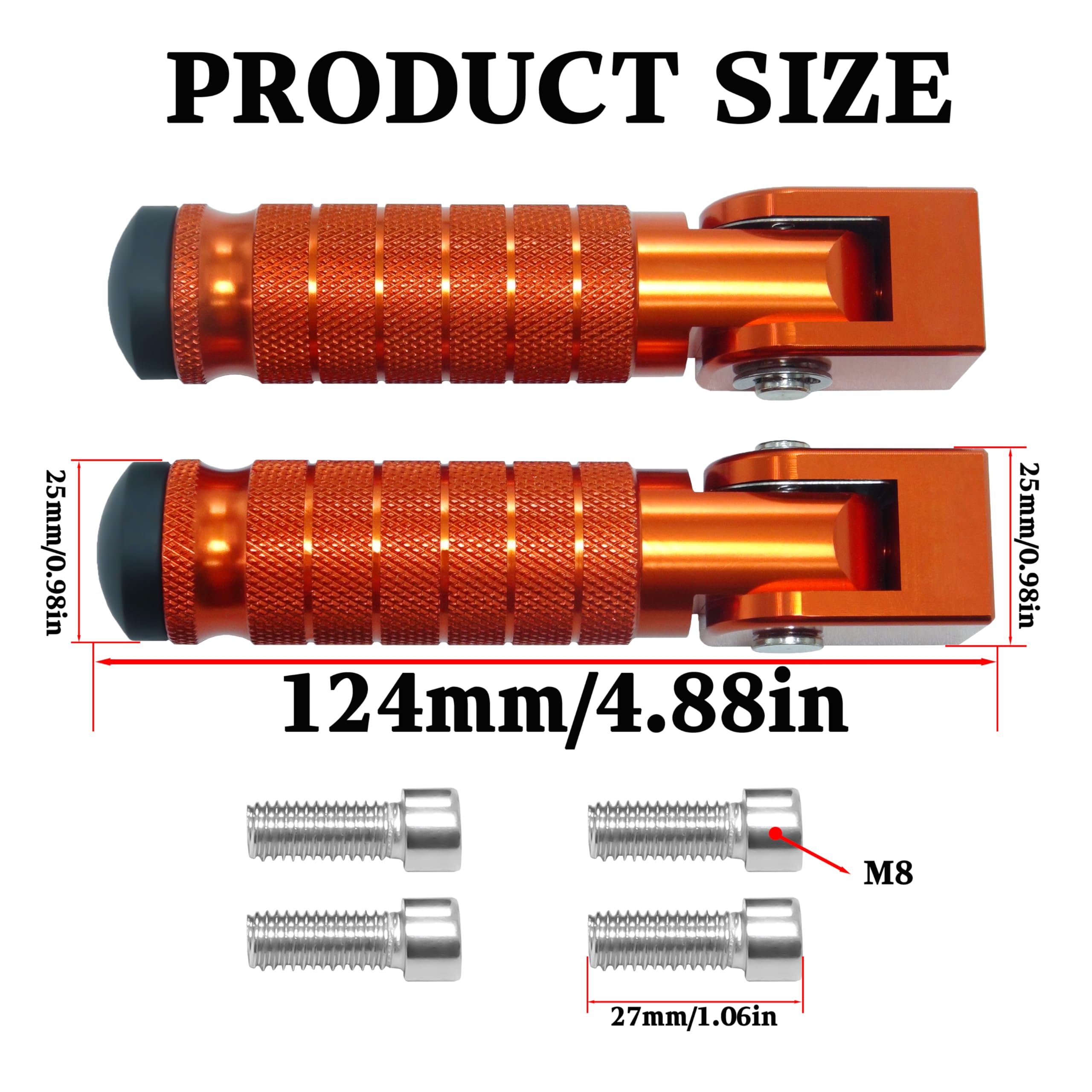 M8 Universal CNC Motorcycle Foot Pegs Degree Foldable Bike Pegs Aluminum Fit Electric Car Motorbike Scooter Mini Bike Ebike Dirt Bike Go Kart Honda Yamaha Suzuki Aprilia Super73 (Black, Type A)