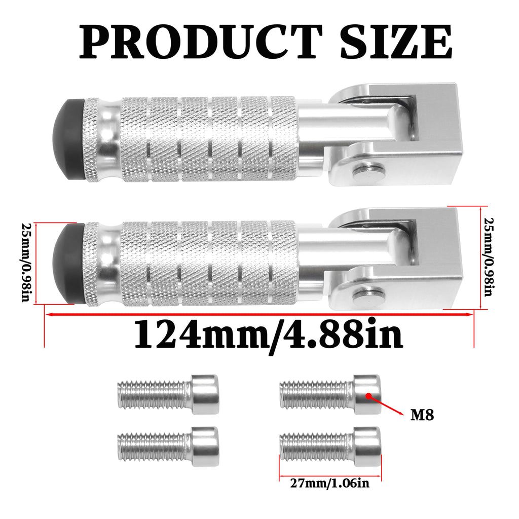 M8 Universal CNC Motorcycle Foot Pegs Degree Foldable Bike Pegs Aluminum Fit Electric Car Motorbike Scooter Mini Bike Ebike Dirt Bike Go Kart Honda Yamaha Suzuki Aprilia Super73 (Black, Type A)