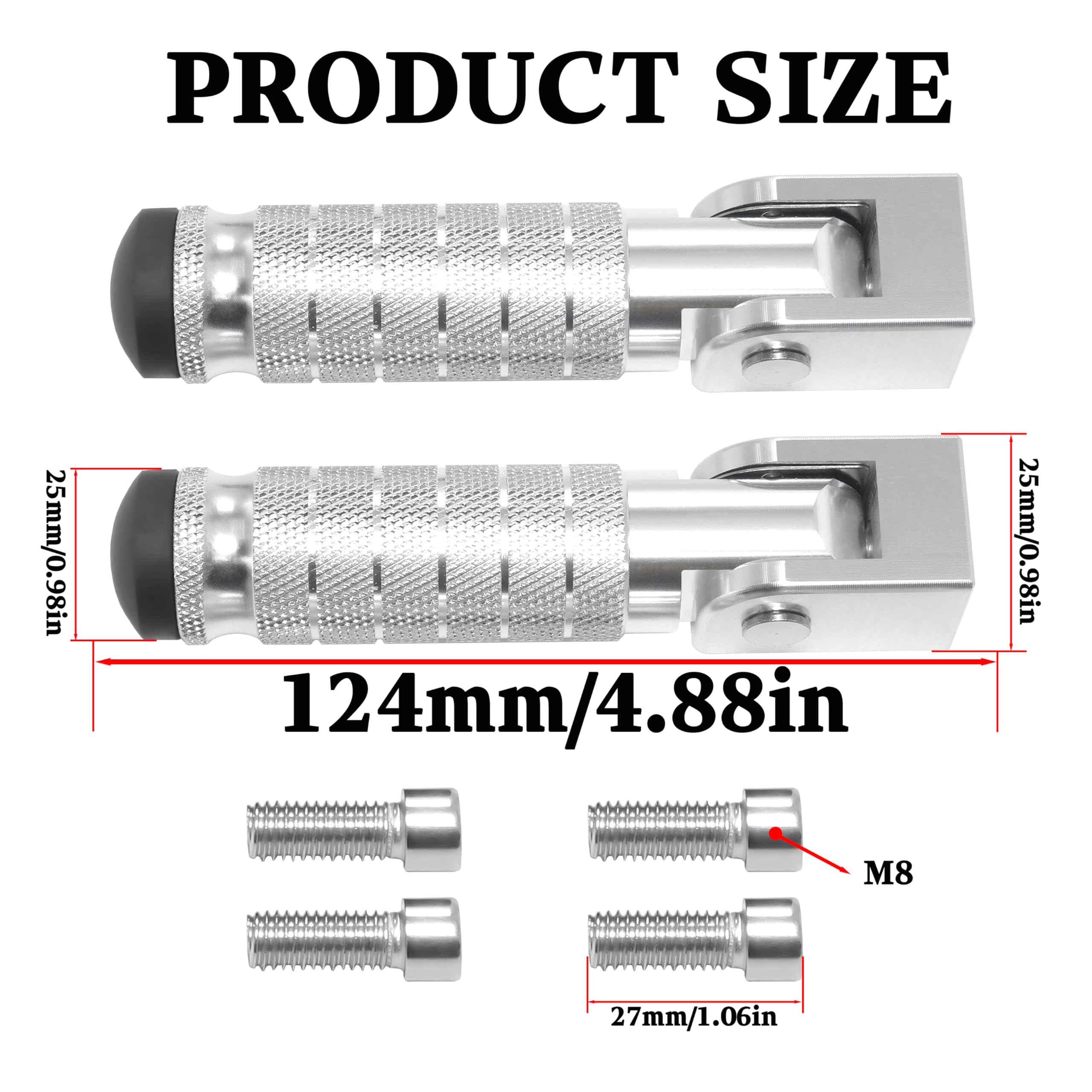 M8 Universal CNC Motorcycle Foot Pegs Degree Foldable Bike Pegs Aluminum Fit Electric Car Motorbike Scooter Mini Bike Ebike Dirt Bike Go Kart Honda Yamaha Suzuki Aprilia Super73 (Black, Type A)