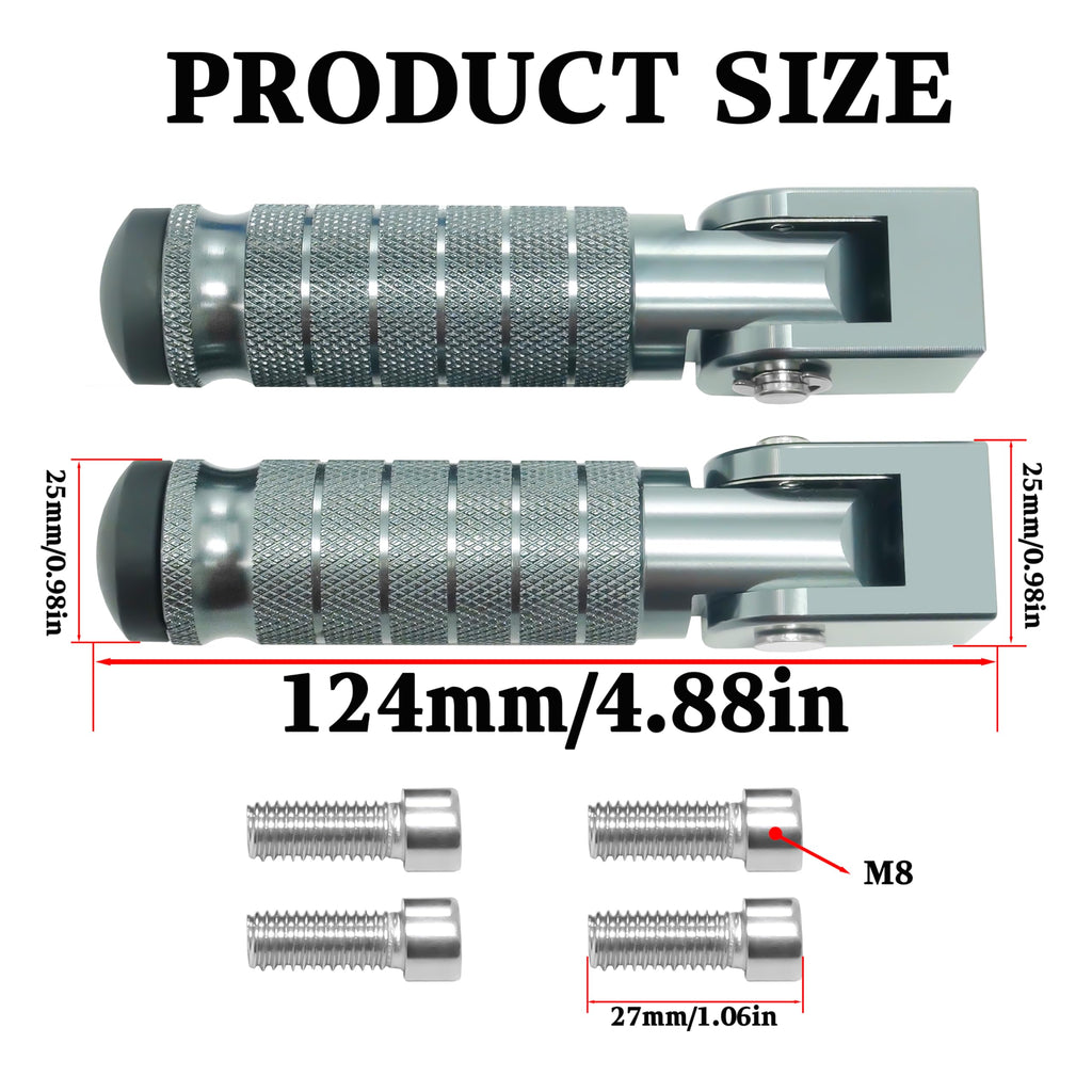 M8 Universal CNC Motorcycle Foot Pegs Degree Foldable Bike Pegs Aluminum Fit Electric Car Motorbike Scooter Mini Bike Ebike Dirt Bike Go Kart Honda Yamaha Suzuki Aprilia Super73 (Black, Type A)