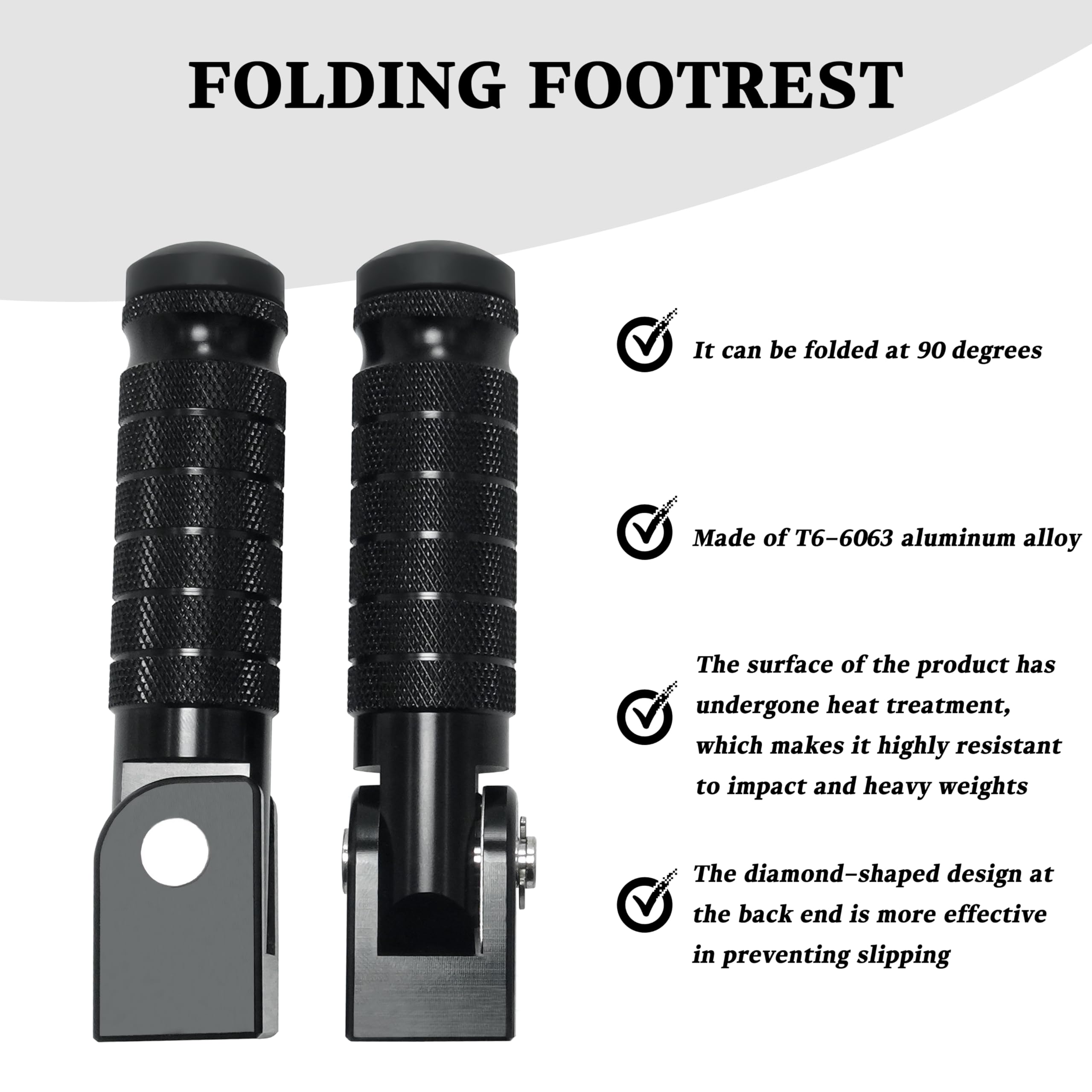 M8 Universal CNC Motorcycle Foot Pegs Degree Foldable Bike Pegs Aluminum Fit Electric Car Motorbike Scooter Mini Bike Ebike Dirt Bike Go Kart Honda Yamaha Suzuki Aprilia Super73 (Black, Type A)