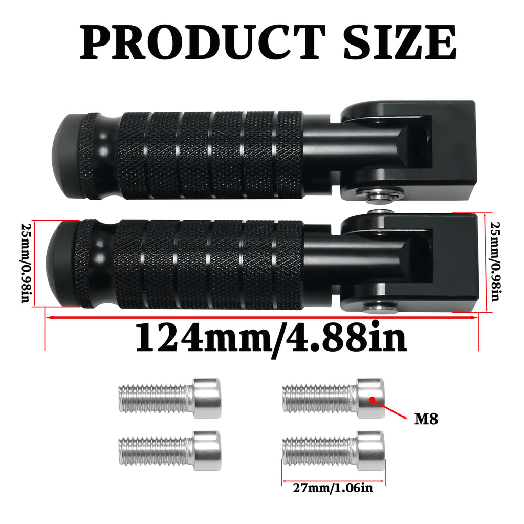 M8 Universal CNC Motorcycle Foot Pegs Degree Foldable Bike Pegs Aluminum Fit Electric Car Motorbike Scooter Mini Bike Ebike Dirt Bike Go Kart Honda Yamaha Suzuki Aprilia Super73 (Black, Type A)