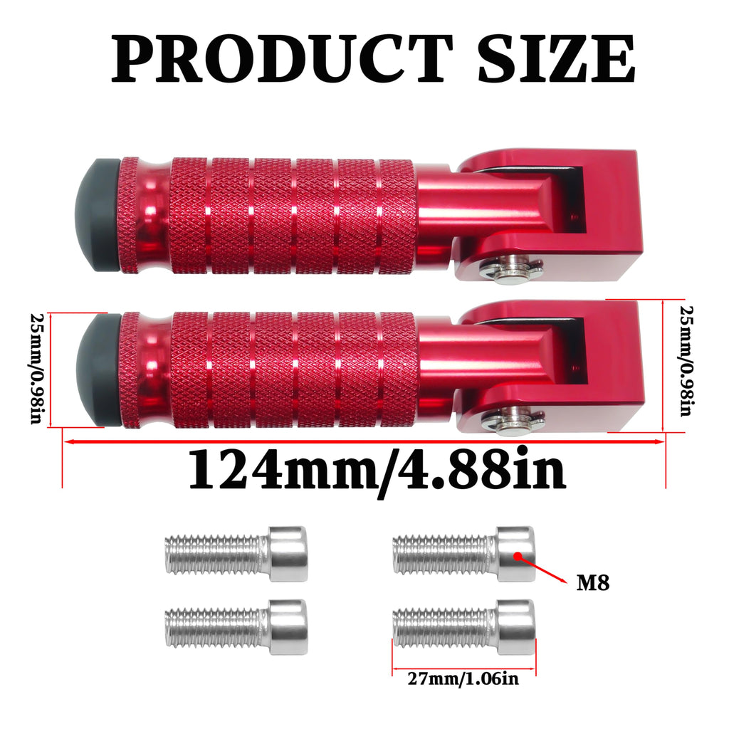 M8 Universal CNC Motorcycle Foot Pegs Degree Foldable Bike Pegs Aluminum Fit Electric Car Motorbike Scooter Mini Bike Ebike Dirt Bike Go Kart Honda Yamaha Suzuki Aprilia Super73 (Black, Type A)